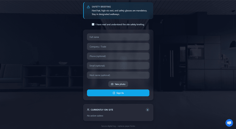Visitor check‑in screen